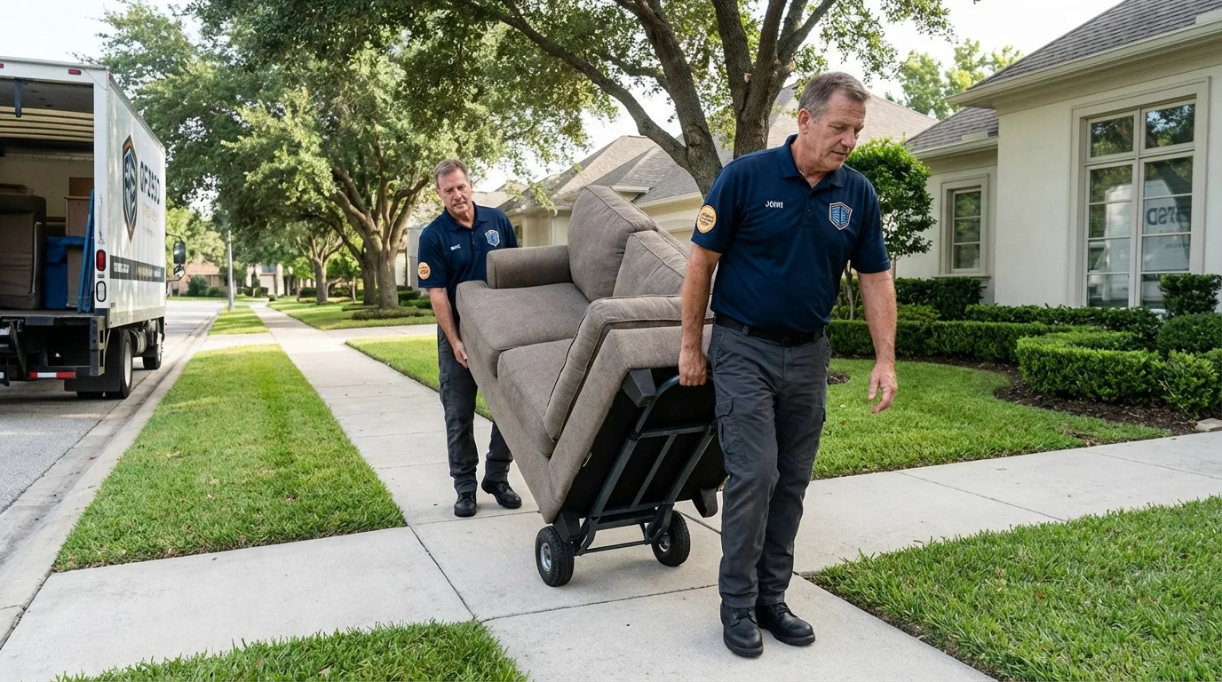Local residential moving crew loading furniture in Denham Springs, LA