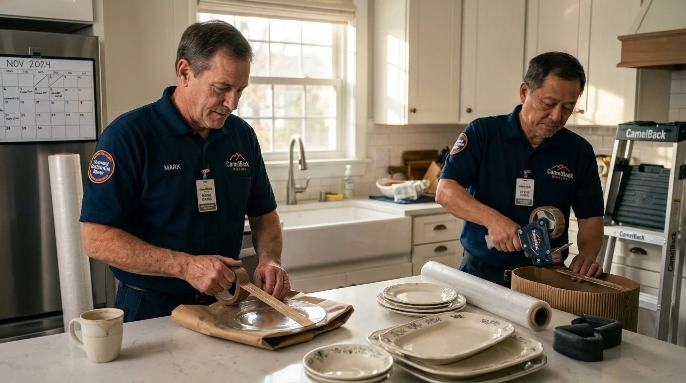 Professional crew packing kitchen dishware in Denham Springs, LA